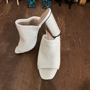 BCBG White Mule Heels